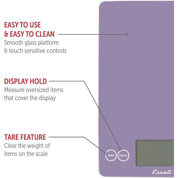 Escali Arti Classic Tempered Glass Kitchen Scale Violet Food Scale New - Picture 4 of 11